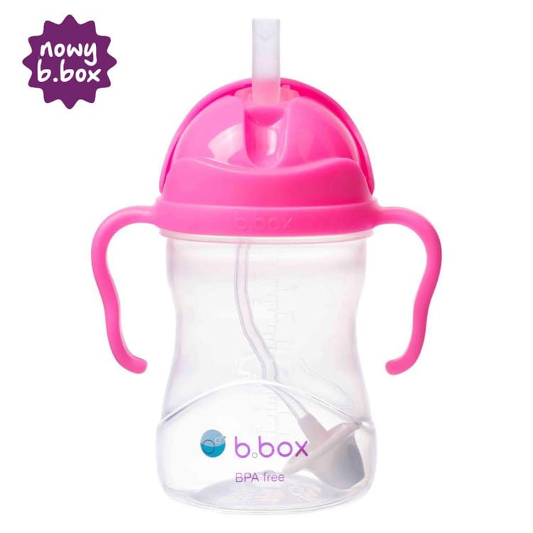 Bidon ze słomką 240 ml, RÓŻOWY GRANAT / b.box