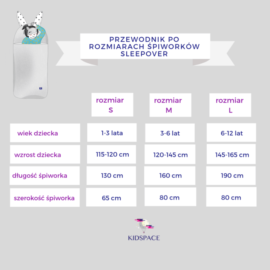 Śpiworek Sleepover – Miętowy Szop ROZMIARY / Kidspace