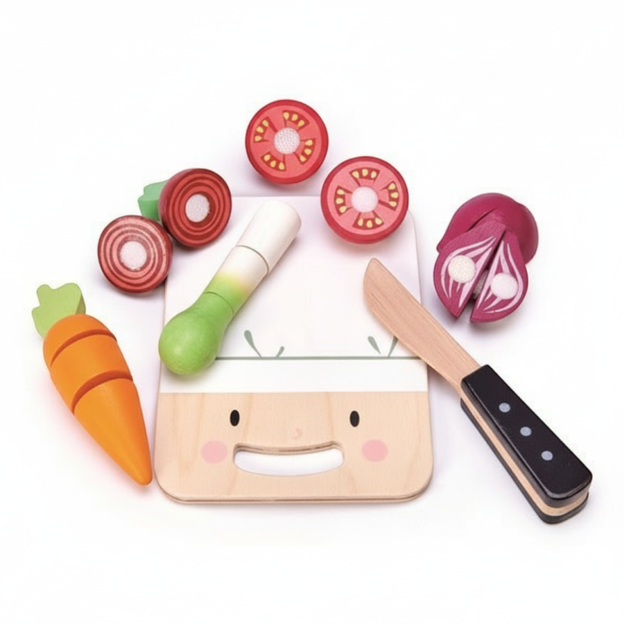 Drewniana deska z warzywami do krojenia, Mini Chef / Tender Leaf Toys
