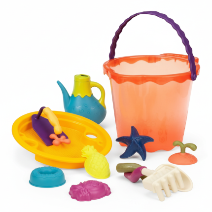 Shore Thing – wielkie wiaderko z akcesoriami do piasku – pomarańczowe / B.Toys