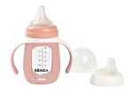 Szklana butelka treningowa w silikonowej osłonce 2w1 210 ml Old pink /Beaba