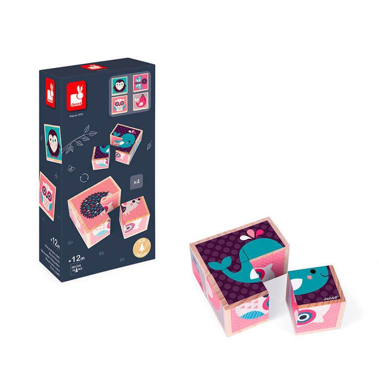 Klocki drewniane Puzzle 6w1 Zwierzątka / Janod