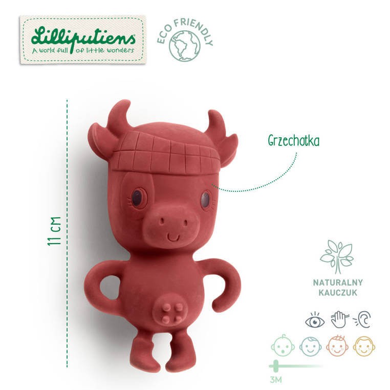 Multisensoryczna grzechotka z naturalnego kauczuku Krówka Rosalie ECO 3 m+ /LILLIPUTIENS