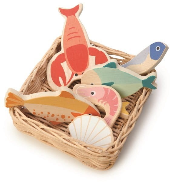 Wiklinowy koszyk z rybami i owocami morza / Tender Leaf Toys