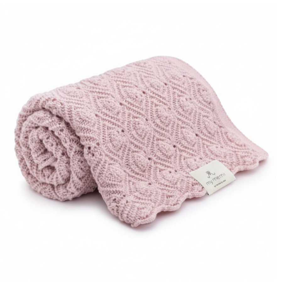 Kocyk ze 100% wełny merino powder pink Pearl - premium collection / My Memi
