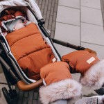 Wodoodporne rękawice do wózka z futerkiem - Ciemna Oliwka / Beztroska