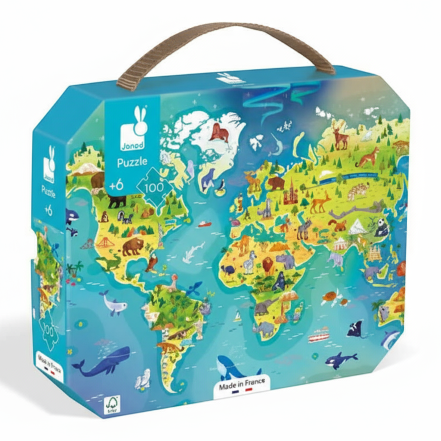 Puzzle w walizce Mapa świata 100 elementów 6+ / Janod