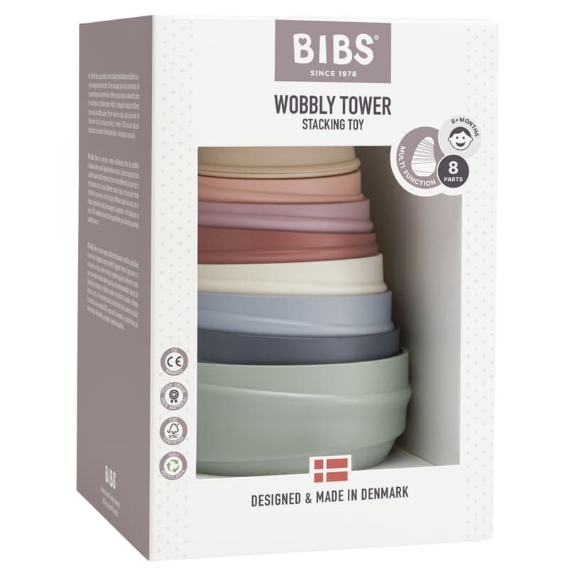 Wieża dwustronna z grzechotką Wobbly Tower - Pastel Rainbow / BIBS