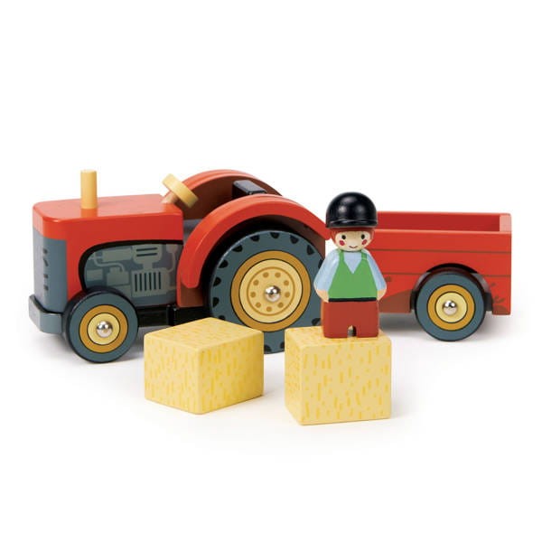 Drewniany traktor z przyczepą i akcesoriami / Tender Leaf Toys
