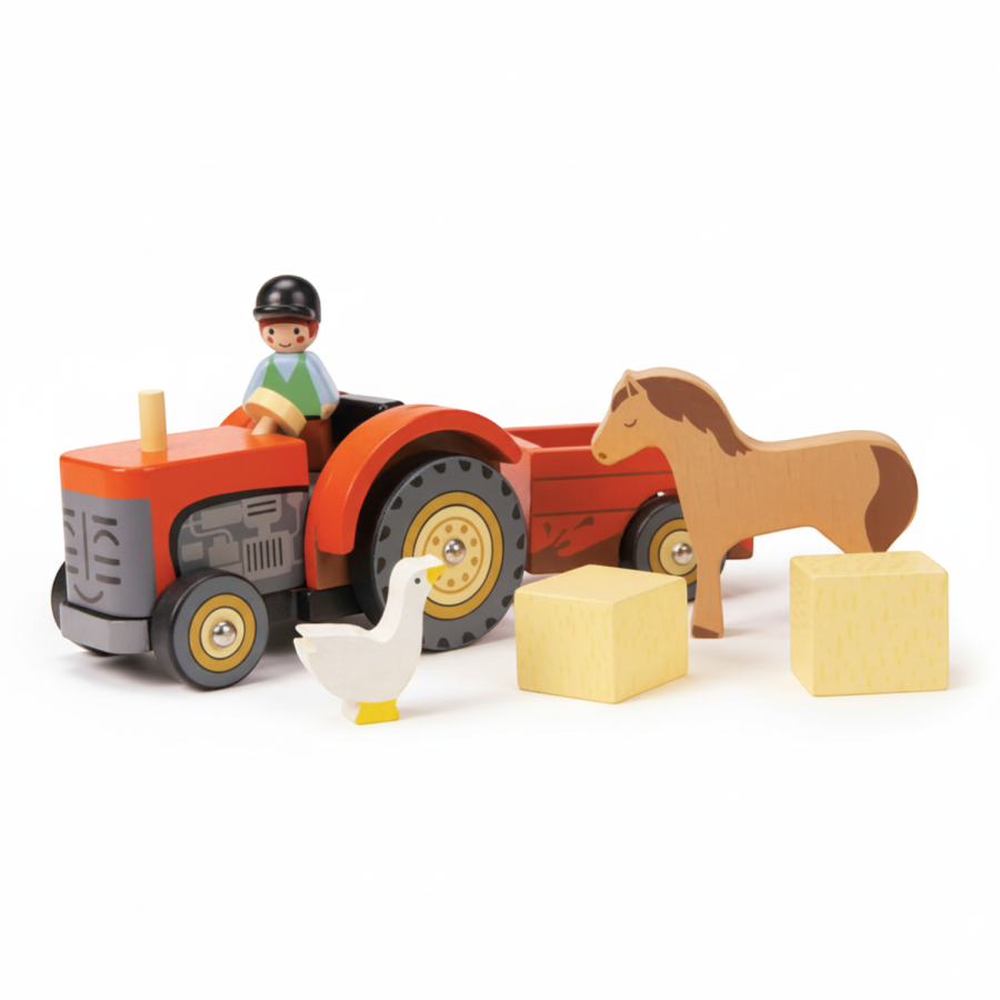 Drewniany traktor z przyczepą i akcesoriami / Tender Leaf Toys