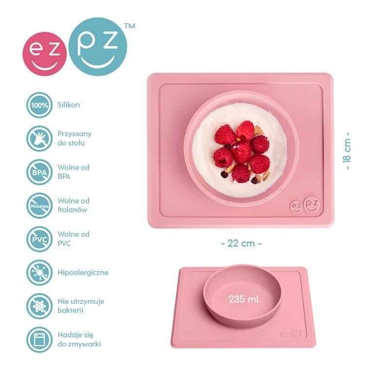 Silikonowa miseczka z podkładką 2w1 Mini Bowl pastelowy róż / EZPZ