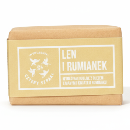Naturalne mydło – Len i Rumianek od urodzenia, 110 g / Mydlarnia Cztery Szpaki