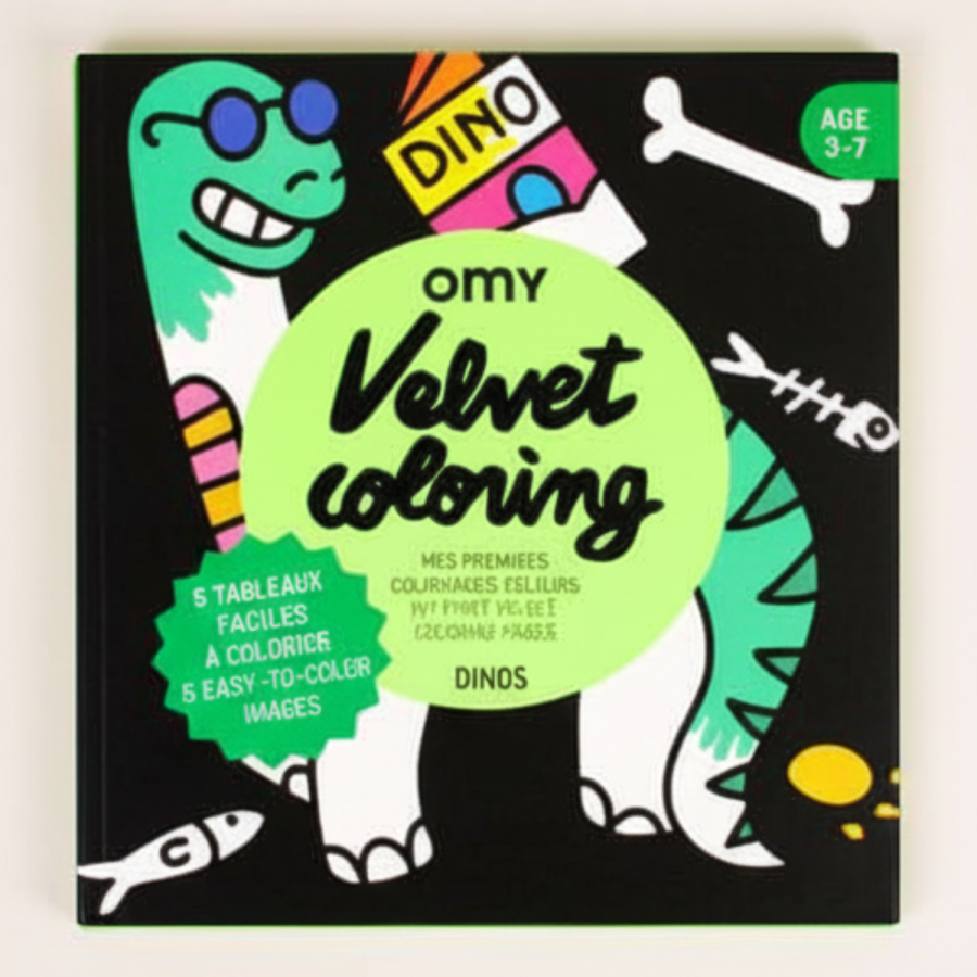 Zestaw 6 welwetowych kolorowanek - DINOZAURY / OMY VELVET02