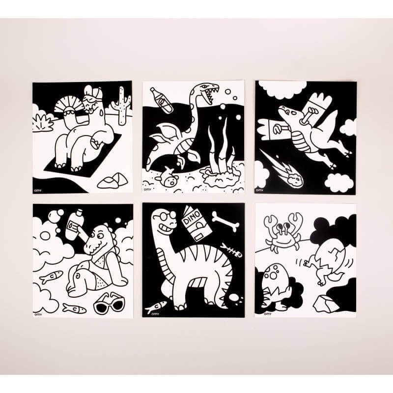 Zestaw 6 welwetowych kolorowanek - DINOZAURY / OMY VELVET02
