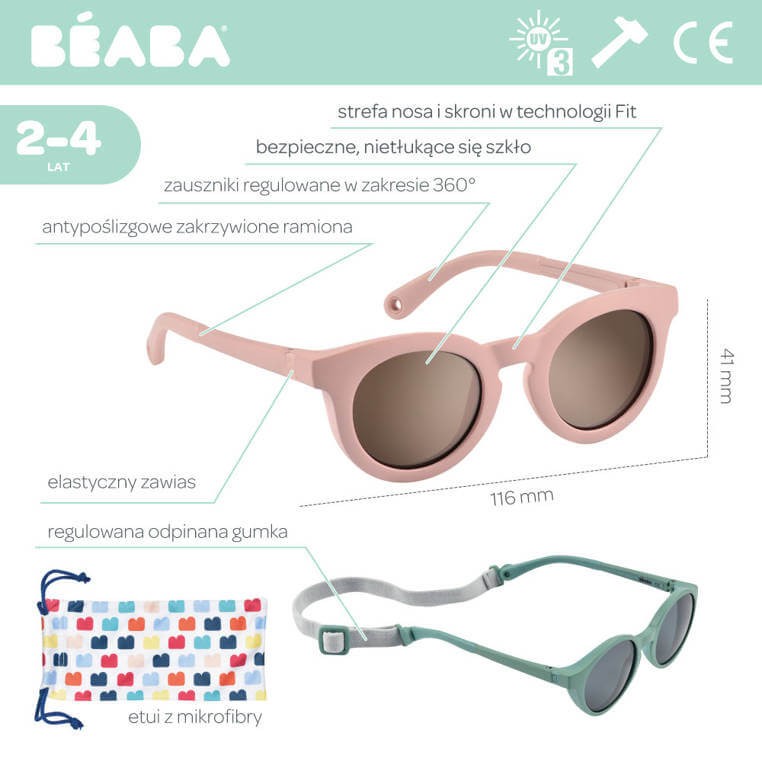 Okulary przeciwsłoneczne dla dzieci 2-4 lata Happy - Dusty rose / Beaba 930344