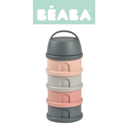 Pojemniki na mleko w proszku 4 komory mineral grey - pink  / Beaba