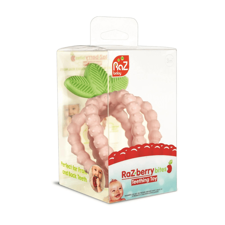Gryzak silikonowy - różowa malina z listkami / RazBaby