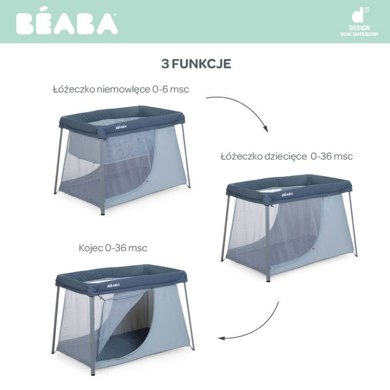 Łóżeczko turystyczne dwupoziomowe z funkcją kojca 3w1 Eazy sleep Mineral grey / Beaba