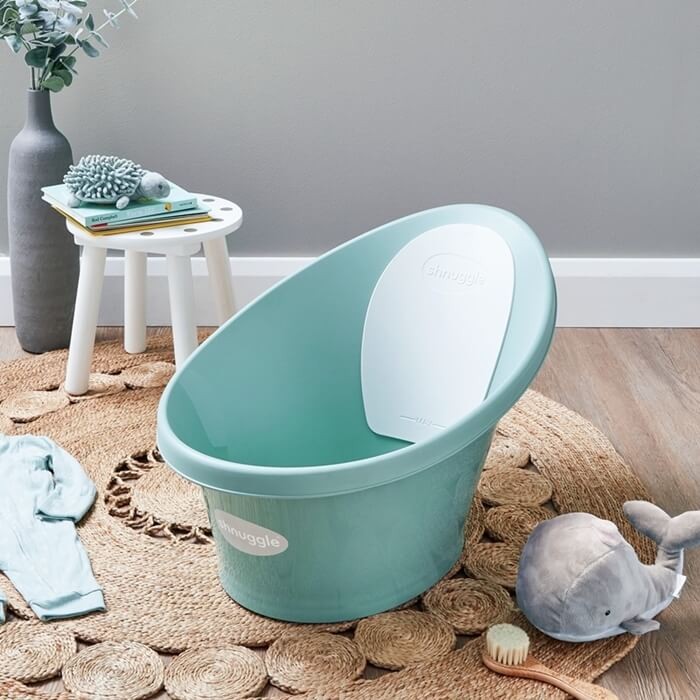Wanienka z  odpływem i piankowym oparciem - Eucalyptus / Shnuggle Baby