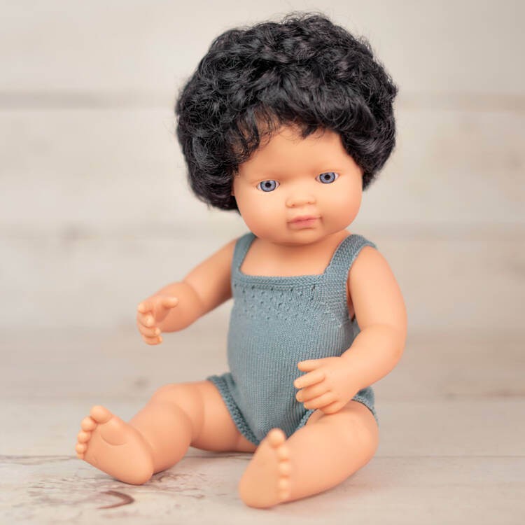 Lalka chłopiec Europejczyk Colourful Edition - Czarne Kręcone Włosy, 38cm / Miniland Doll