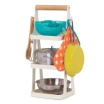 Mini Chef - Pot-n-Pan Playset - zestaw realistycznych naczyń i przyborów kuchennych ze stojakiem / B.Toys