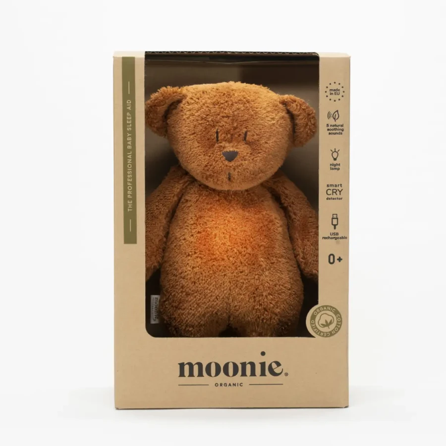 Moonie NATUR - szumiący miś z lampką - CARAMEL