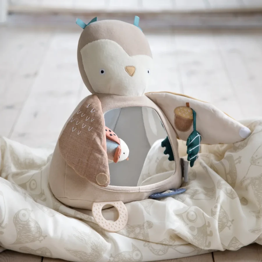 Zabawka aktywizująca z lusterkiem - Blinky the owl, maple beige / Sebra