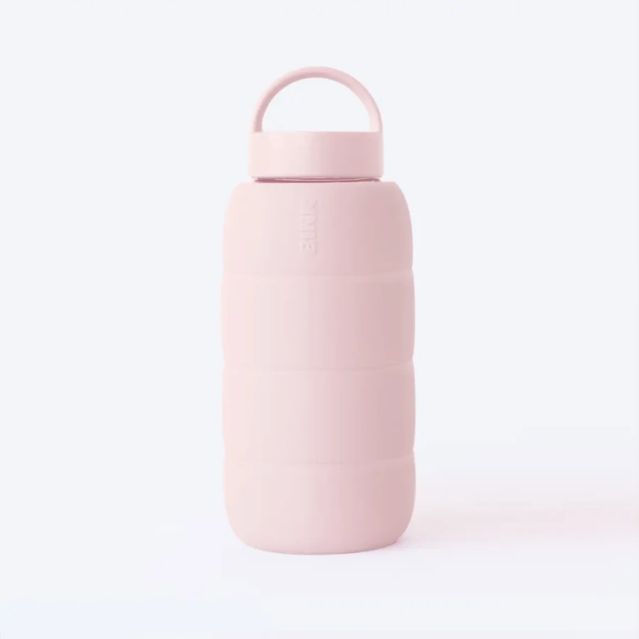 Szklana butelka do monitorowania dziennego nawodnienia Puffer Bottle - SEASHELL / BINK