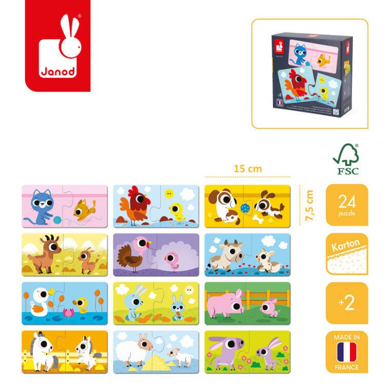 Pierwsze puzzle do pary Zwierzęta i ich dzieci 24 elementy / Janod