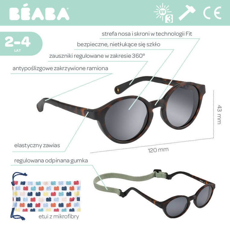 Okulary przeciwsłoneczne dla dzieci 2-4 lata, Merry - Tortoise / Beaba