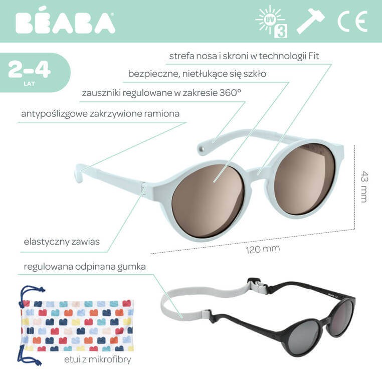 Okulary przeciwsłoneczne dla dzieci 2-4 lata, Merry - Pearl blue / Beaba