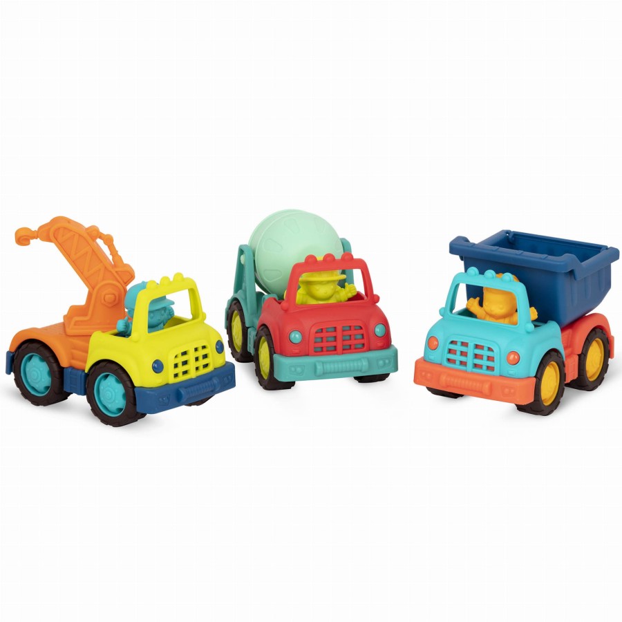 Happy Cruisers – zestaw 3 samochodów budowlanych z figurkami kierowców / B.Toys