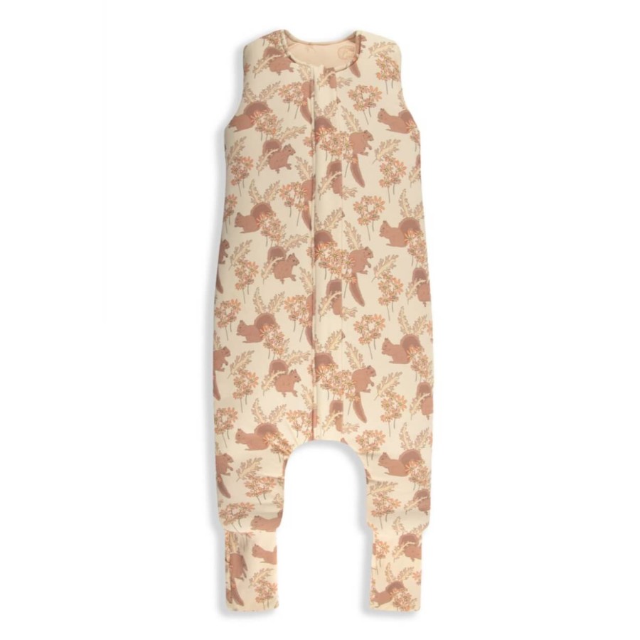 Dwustronny śpiworek z nóżkami - Vintage Animals Almond - Cream / Sleepee