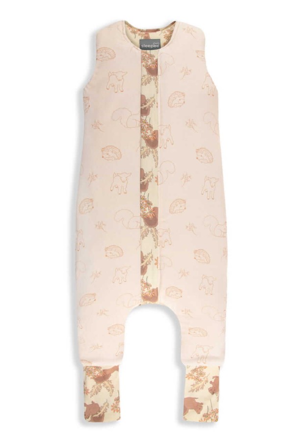 Dwustronny śpiworek z nóżkami - Vintage Animals Almond - Cream / Sleepee