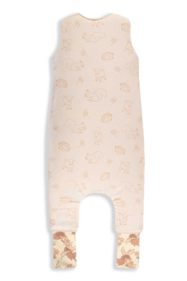 Dwustronny śpiworek z nóżkami - Vintage Animals Almond - Cream / Sleepee