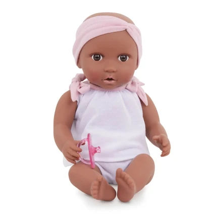 Lalka niemowlę ze smoczkiem, w dwuczęściowym ubranku i opasce, afrykanka / LullaBaby