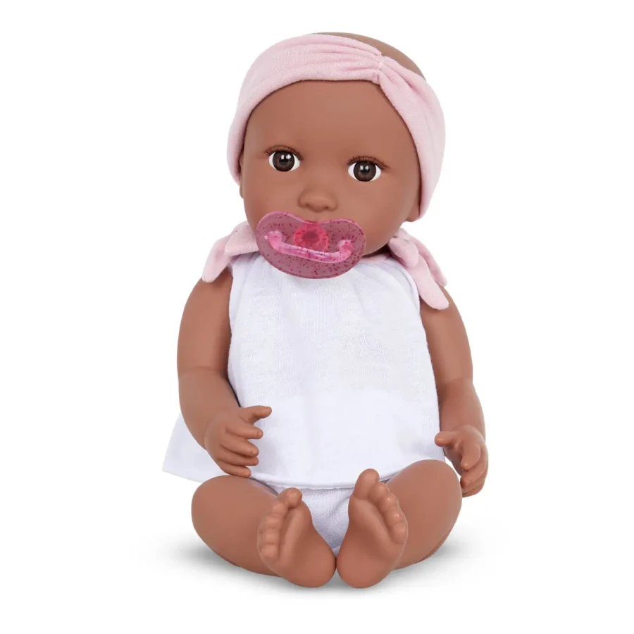 Lalka niemowlę ze smoczkiem, w dwuczęściowym ubranku i opasce, afrykanka / LullaBaby