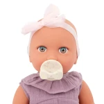 Lalka niemowlę ze smoczkiem, w muślinowym ubranku i opasce, dwubarwne tęczówki / LullaBaby