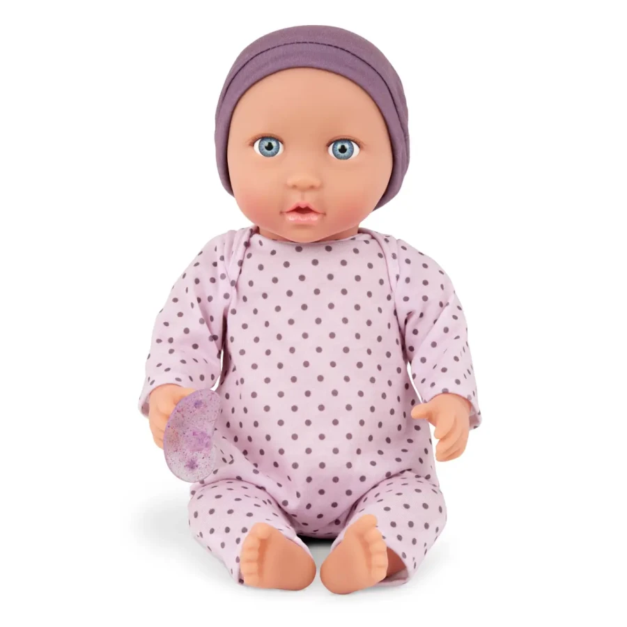 Lalka niemowlę ze smoczkiem, w piżamce w kropeczki i czapeczce / LullaBaby