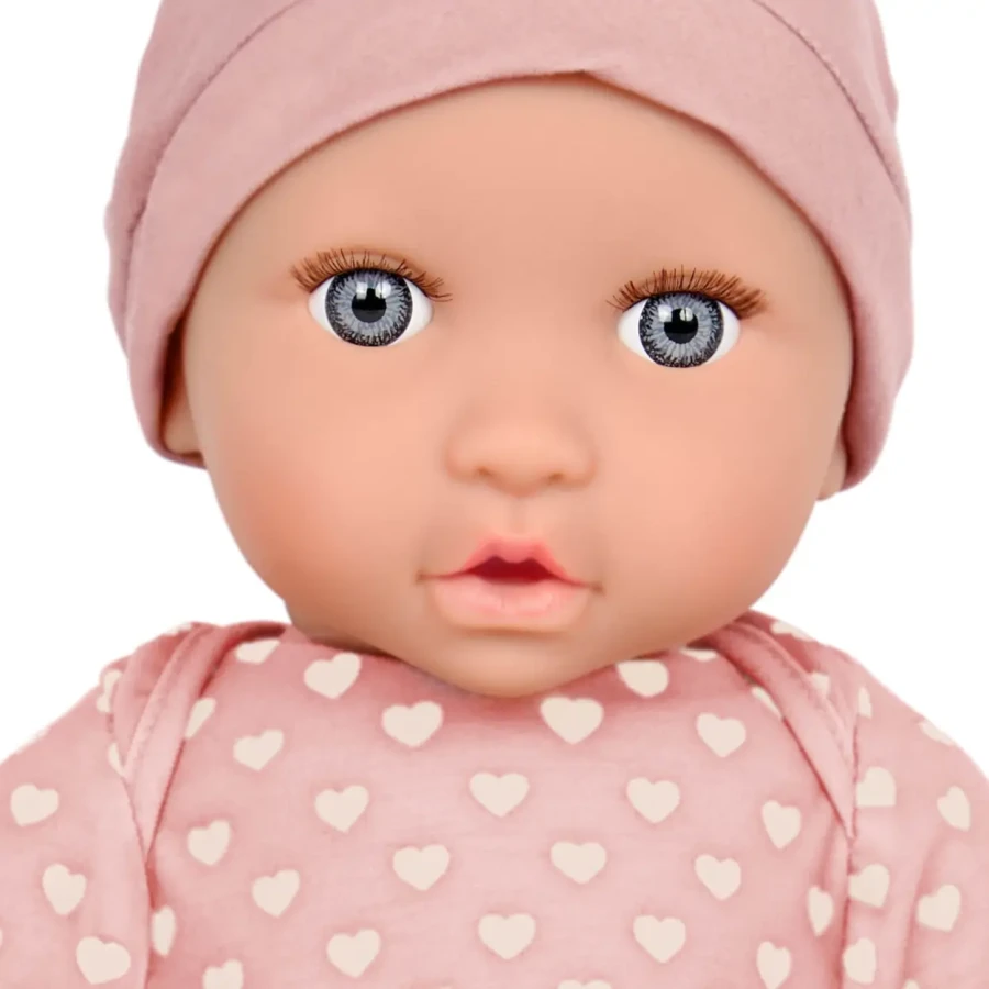 Lalka niemowlę ze smoczkiem, w piżamce w serduszka i czapeczce / LullaBaby