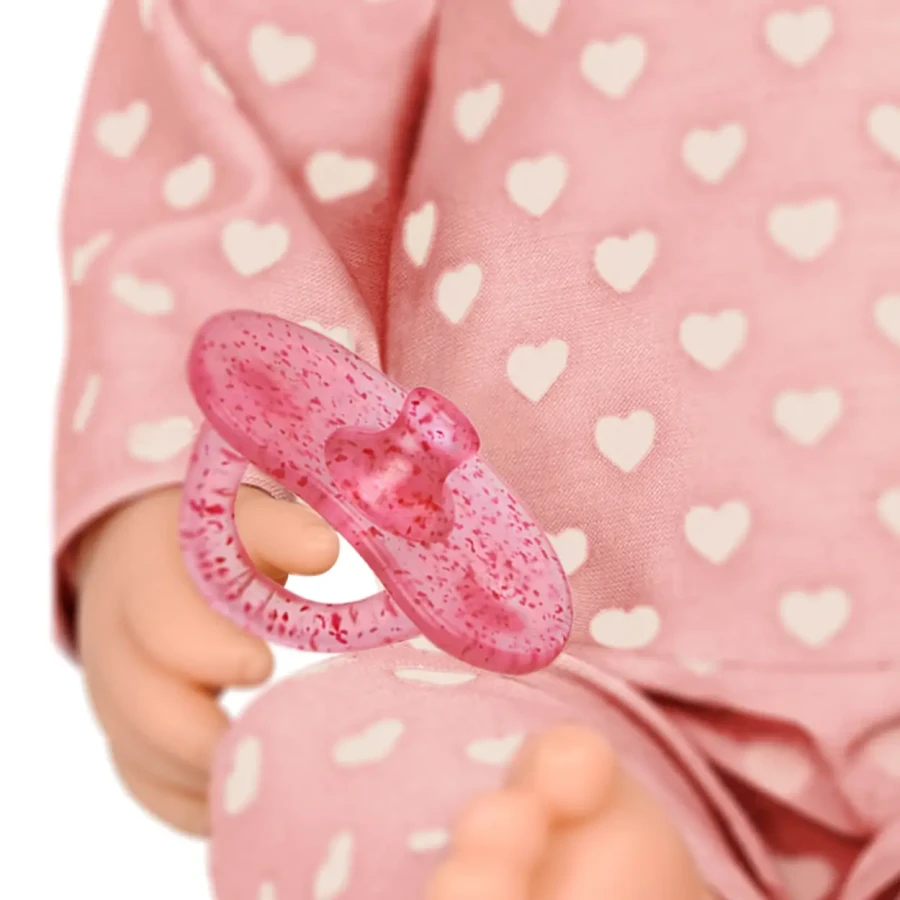 Lalka niemowlę ze smoczkiem, w piżamce w serduszka i czapeczce / LullaBaby