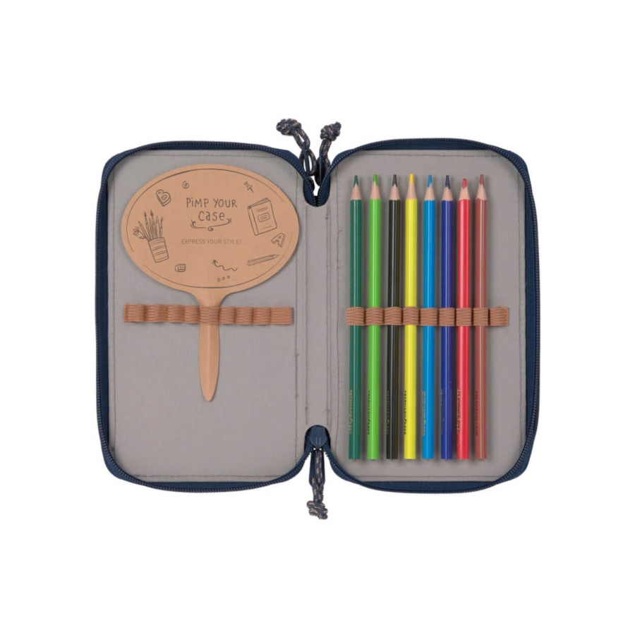 Potrójny piórnik – etui z wyposażeniem Unique, navy / Lassig