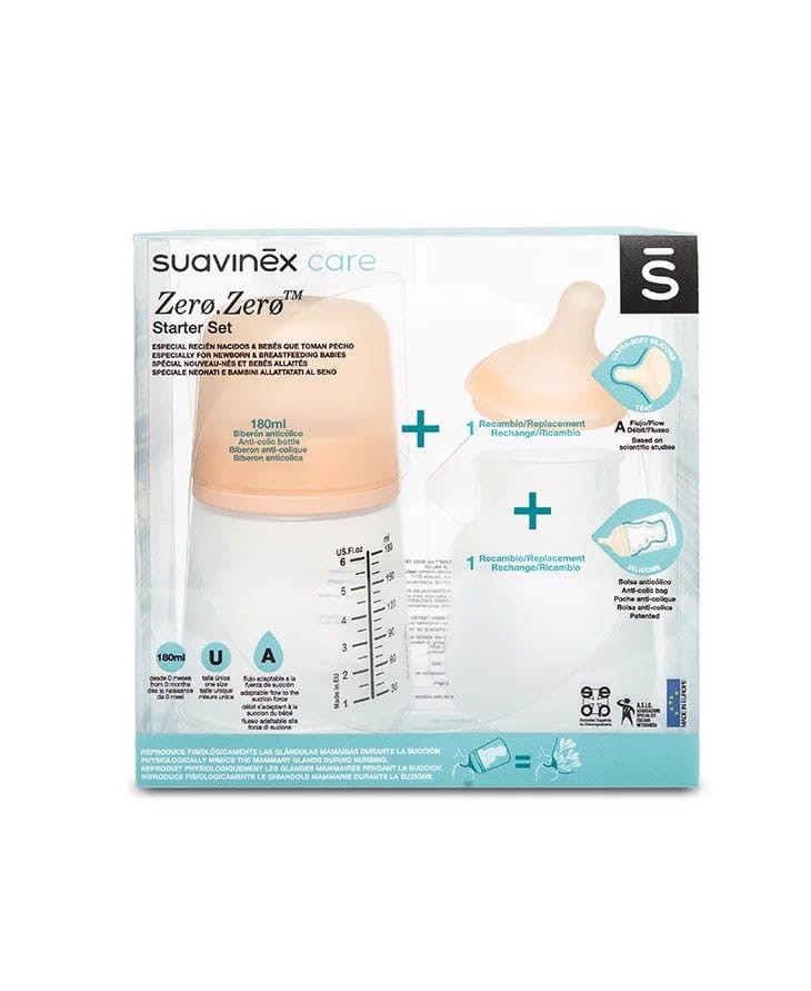 Zestaw startowy ZERO ZERO z butelką ze smoczkiem o regulowanym przepływie 180 ml / Suavinex