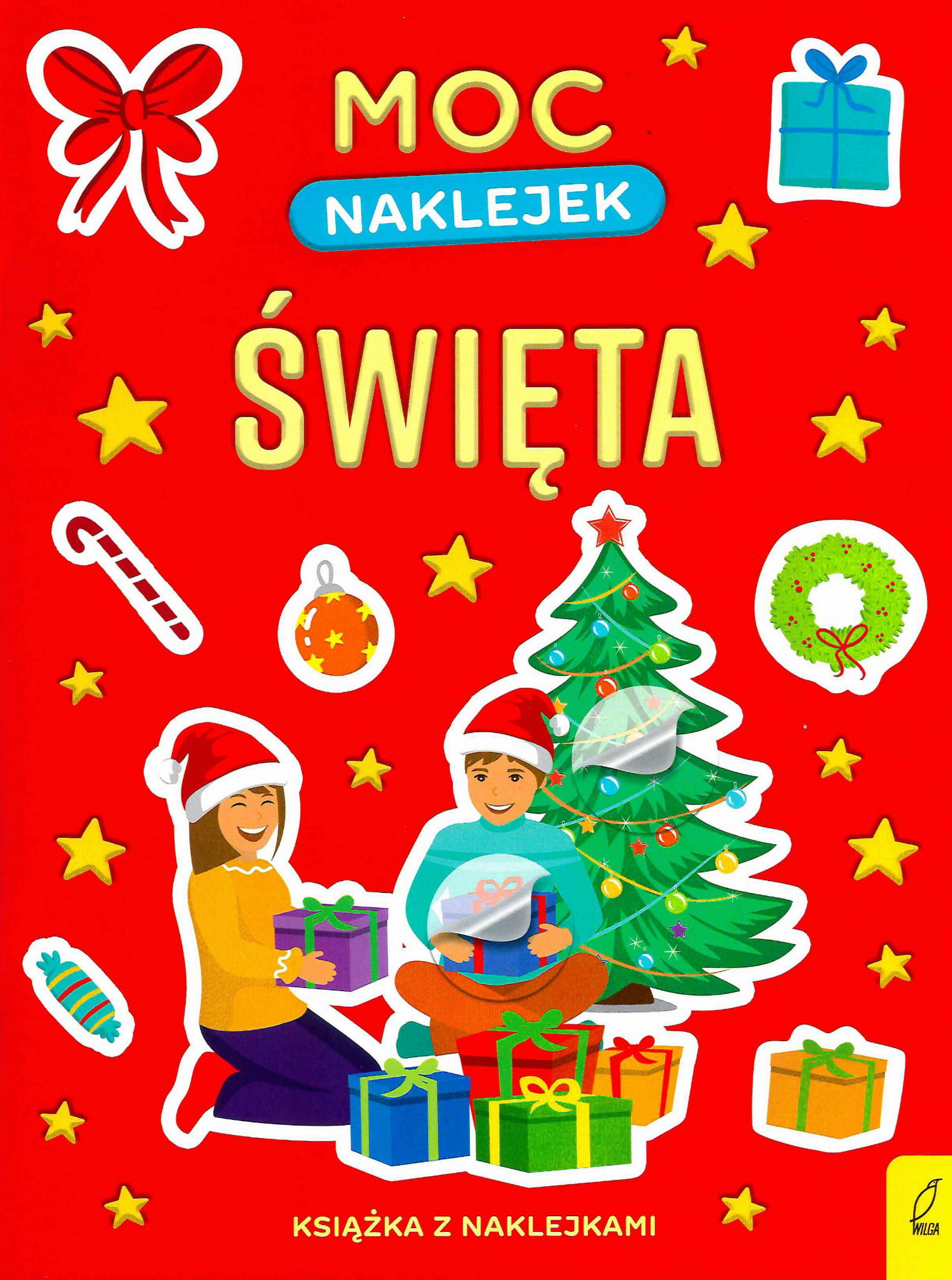 Okładka książki świątecznej z choinką i dziećmi