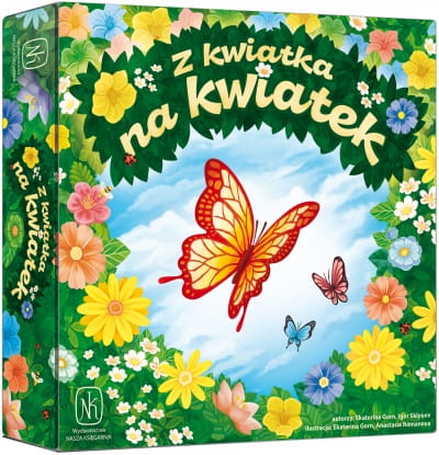 Gra z kwiatkami i motylkami na zielono-niebieskim tle