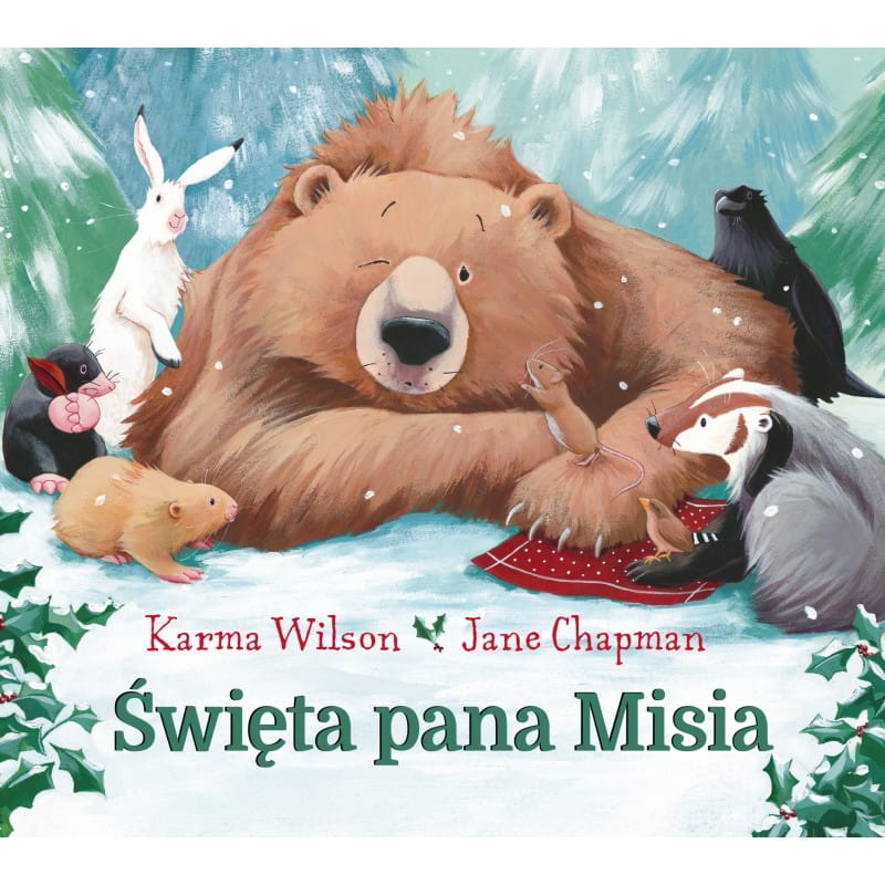 Okładka książki świątecznej z misiem i innymi zwierzętami