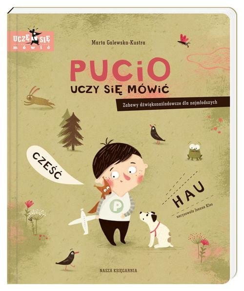 Okładka ksiażki o Puciu. Podany jest tytuł, a na ilustracji widnieje główny bohater, Pucio, trzymający w ręku samolocik